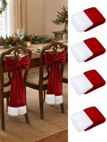 2PCS/4PCS/6PCS DIY Chair Sash Ribbon With Faux Fur Trim, Reusable Soft Fabric Decorative Sash For Dining Chair, Make Your Own Bow For Christmas Dinner Party, Flexible Long Strap For Chair Back, Wreath, Garland, Indoor Festive Decoration - Red - View 1