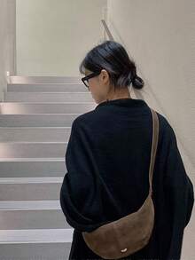開學季韓系Ins小眾設計百搭托特包 大學生女款單肩包 藝術感購物袋 隨性學生課堂包 通勤外出購物包 - 棕色 - 查看 6