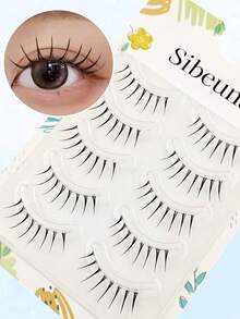 Sibeuna 5 Pairs Japanese Anime Style Transparent Stem Cartoon Eyelashes, Natural And Soft, Suitable For Beginners, Applicable For Daily/Party/Dance/Date/Travel/Multiple Occasions, Holiday Gift For Family, Girlfriend And Friends - Black - View 2