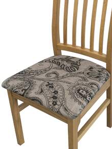 1/4/6PCS Printed Milk Silk Elastic Chair Seat Cushion Cover, Stretchable And Machine Washable, Suitable For Study, Living Room, Dining Room, Bedroom Chair Cushion Protection - Multicolor - View 5