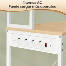 VASAGLE Estante de cocina con enchufes múltiples, 6 estantes, 6 ganchos, 40 x 80 x 168,5 cm, dorado y blanco - Amarillo - Ver 5