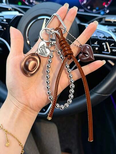 Fashion Creative Cowboy Hat Car Key Chain Pendant, Punk Style Cowboy Hat Keychain, Personalized Woven And Love Accessories, Maillard Style Pendant, Western Cowboy Theme Keychain, Country/Western Theme Birthday Party Favor, Daily Accessory And Elegant Ornament, Suitable For Car Keys, Bags Or Wallets, Phones, Applicable For Bachelor Party, Wedding, Baptism, Thanksgiving Gift, Decoration, Christmas And Halloween, Perfect Gift For Friends And Family.