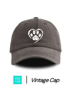 1pc Distressed Dog Paw Print Washed Baseball Cap, Classic Casual Vintage Style, Soft Sweat-Absorbing Band, Adjustable Size, Sun Protection, Versatile Retro Dad Hat - Multicolor - View 5