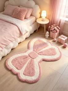 1pc Pink & White Asymmetrical Soft Faux Wool Rug, Decorative Carpet, Bedroom Decor, Small Rug, Carpet, Home Decor, Living Room Rug, Living Room Small Rug, Bedroom Rug, Living Room Home Decor, Outdoor Rug, Washable Rug - Multicolor - View 2