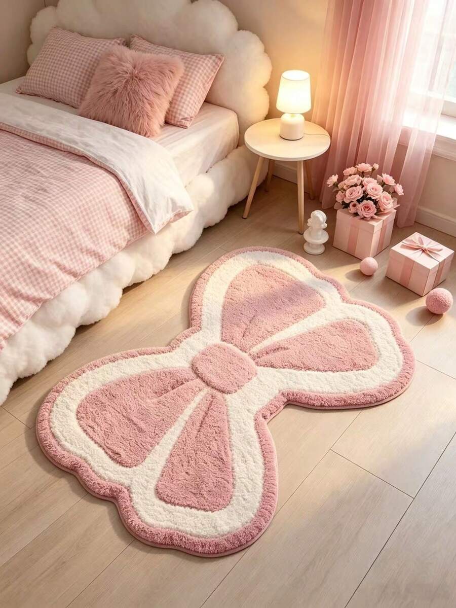1pc Pink & White Asymmetrical Soft Faux Wool Rug, Decorative Carpet, Bedroom Decor, Small Rug, Carpet, Home Decor, Living Room Rug, Living Room Small Rug, Bedroom Rug, Living Room Home Decor, Outdoor Rug, Washable Rug