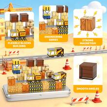 STEM Magnetic Building Blocks Set, 35pcs Children's Educational Engineering Travel Toy, With Portable Metal Box, Suitable For 3+ Years Old Kids Construction Building Gift - Color - View 4