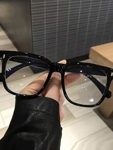 1 Pair Unisex Black Frame Oversized Fashion Non-Prescription Glasses, Slimming Face Effect, Minimalist Textured Design, Versatile For Daily Commute, Suitable For Students And Office Workers - Black Frame - View 2