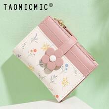 Women's Small Foldable Wallet, Cute Floral PU Material Wristlet, Portable Card Holder, 3D Flower Decor, Multi-Card Slots, ID Window, Coin Purse - Multicolor - View 7