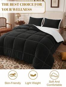 1pc Ultra Soft Fleece Quilt Core, Skin-Friendly Lightweight Breathable, Comfortable Sleep, Durable Anti-Pilling, Square Quilted Fluffy, Bedroom Decor, All Season Use, Pillow And Pillowcase Not Included, Home Decor, Back To School - Black - View 4