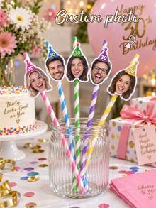 Custom Face Photo Straws - Personalized Birthday Straws, Party Decor, Custom Face Paper Straws, Personalized Birthday Photo Straws, Bachelorette Party Straws, Fun Photo Decoration, Bachelorette Party Gift - Multicolor - View 4
