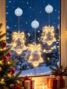 Christmas Bell Shaped Suction Cup LED Window Light, Warm Ambient String Light, Battery‑Powered Suction Hanging Lamp, Home Window Glass Decorative Light For Xmas Party Decoration - Suction Cup Lamp - View 10