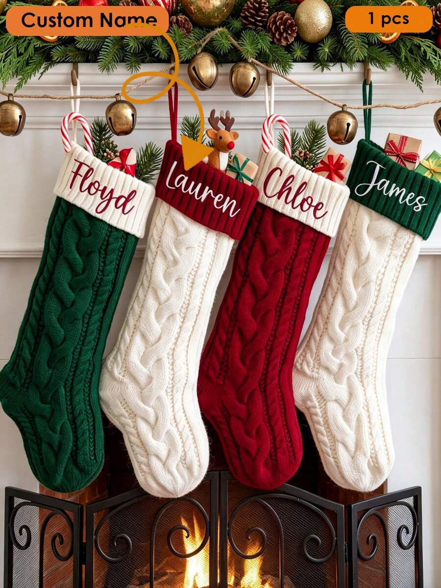 Kaos Kaki Natal Bordir 2026, Kaos Kaki Natal Rajut Keluarga, Kaos Kaki Natal dengan Nama yang Dipersonalisasi, Hadiah Liburan - MultiWarna - View 1