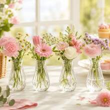 1/2/5/8/10pcs Elegant Minimalist Design Suitable For Wedding Home Desktop Windowsill And Restaurant Decoration High And Low Stem Multi-Pack Suitable For Flower Arrangement Centerpiece Daily Use Contemporary Geometric Pattern Clear Plastic Vase Living Room Home Decor Vase Dining Table Vase Christmas Decoration Vase - White - View 3