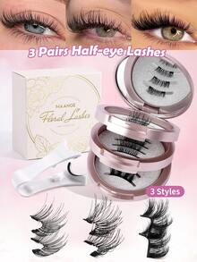 MAANGE 1/2/3 Pairs Magnetic Half Lash Set With Professional Tweezers Applicator, Cat Eye Magnetic Lashes, Reusable, Thick Cross Lashes, Natural Lash Blend Design, Suitable For Daily Wear, Work, Study, Travel, Party And Other Occasions - Multicolor - View 16