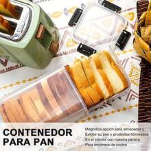 Panera para Pan Transparente, Caja Para Pan Recipiente Con Bandeja, Vitrina para Pan con Tapa Hermética, Contenedor de Pan de Gran Capacidad, Vitrina para Postres, Sin BPA, Para Tostadas, Pan de Molde - Negro con forro - Ver 8
