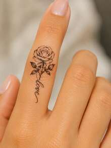 Tiny Small Semi-Permanent Temporary Tattoos For Women -2 Sheets Flower Roses Butterflies Tattoos For Adult Waterproof Realistic Fake Finger Tattoos Lasting 1-2 Weeks - Black - View 4