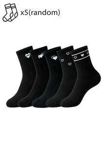 1/5/10 Pairs Couple Matching Heart Socks, Minimalist Love Letter Pattern, Versatile For Daily Wear - Multicolor - View 9