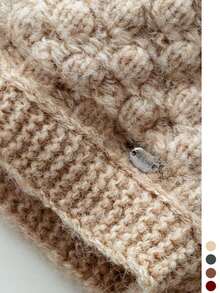 1pc Women's Winter Twist Knit Beanie, Versatile Face-Flattering Loose Warm Ear Protection Pull-On Hat, Slouchy - Silver Label Pineapple Pattern Straps - View 10