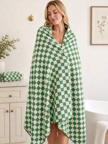 1pc/2pcs - Checkerboard Pattern Bath Towel & Hair Drying Cap, Bath Towel Size 90*170 Cm, Matching Checkerboard Pattern Hair Drying Cap, Soft And Thick, Quick-Drying. Classic Checkerboard Appearance, Skin-Friendly Fabric, No Shedding. Multiple Colors Available, Home Bathing, Combining Aesthetics And Practicality. - Multicolor - View 1
