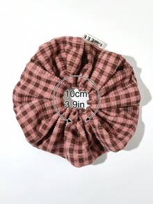 1pc Olive Green Orange Pink Brown Korean Style Plaid Ruched Scrunchie Soft Textured Fabric Hair Tie For Commute Girl Low Ponytail Bun - Multicolor - View 3