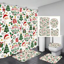 1pc/4pcs Cartoon Santa Claus Head Pattern Multi-Functional Bathroom Decor Shower Curtain Set, Free 12 Hooks, Premium Holiday Atmosphere, Bathroom Mat, U-Shaped Floor Mat And Round Toilet Lid Cover, Suitable For All Scenes Decoration, Bathroom Set - Cartoon Santa Claus Head - View 8