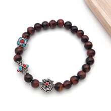 2pcs Carved Alloy Beads Dual Color Inlaid Gemstone Round Square Barrel Beads For DIY Handmade Mala Bracelet Necklace Craft Supplies - Multicolor - View 6