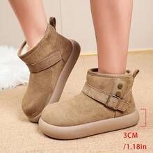 Women's Retro Buckle Short Fuzzy Boots, Side Zipper, Plush Lining, Skin-Friendly Fleece, Machine Washable, Versatile Warm Short Home Boots For Indoor And Outdoor Wear - Khaki - View 7