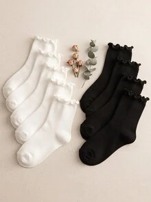 1/6/12/18 Pairs Random Ruffle Socks Women, Cute Lace Edge Socks Soft Comfortable Fall Winter Socks For Women, Halloween Christmas Gifts And Daily Wear - Multicolor - View 3