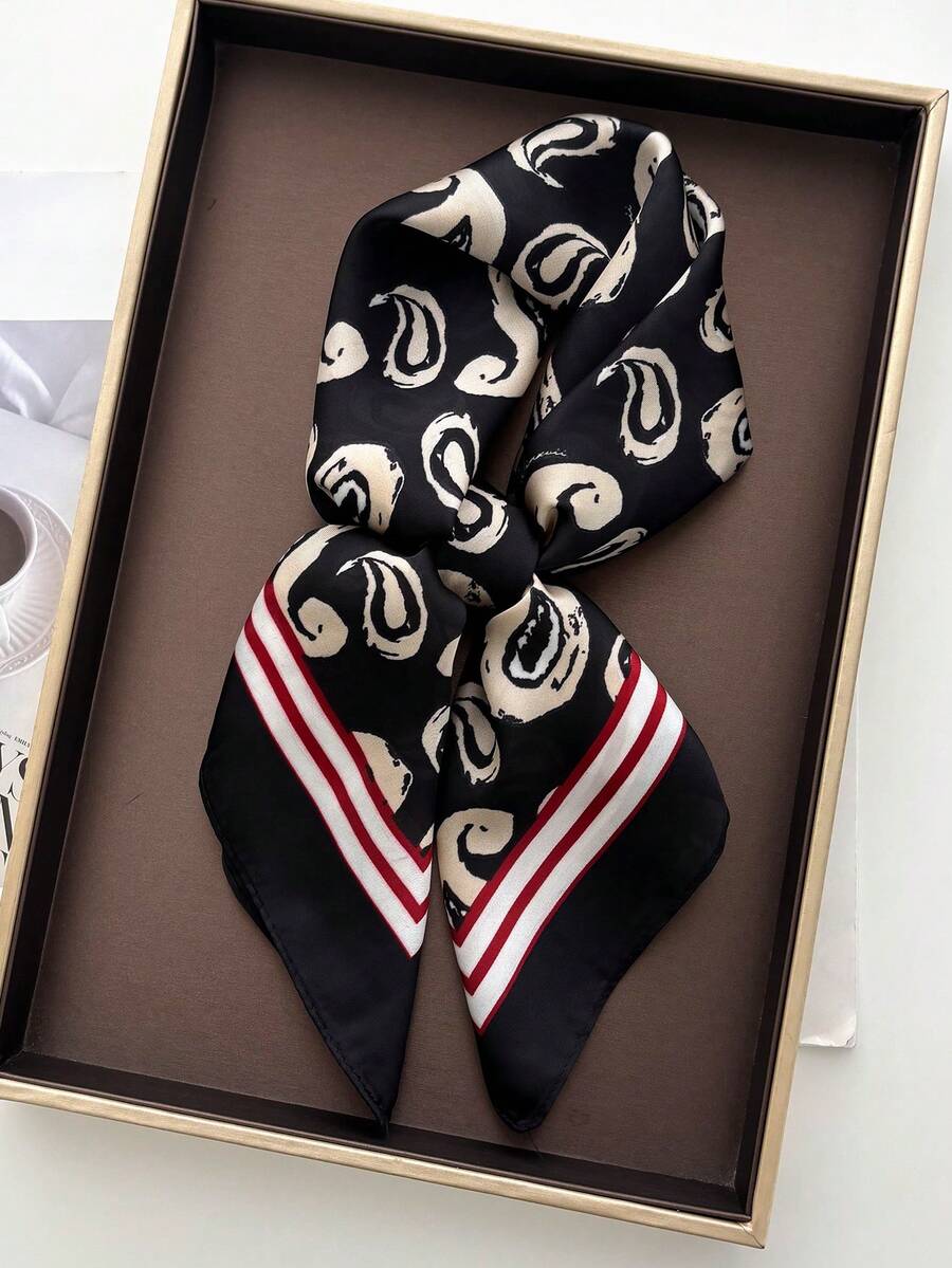 1 Buah Syal Bandana Persegi 70cm Motif Paisley Sutra Imitasi untuk Pria, Pelindung Matahari, Syal Kepala Serbaguna, Syal Leher Dekoratif - Hitam - View 1