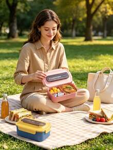 1pc Lunch Box - With Cutlery, Bento Box With Spoon And Fork, Microwave Lunch Box, Insulated Bento Lunch Bag - Multicolor - View 7