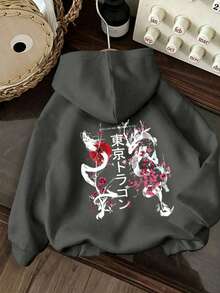 Tween Boy Fun Print Pullover Sweatshirt, Warm & Comfortable Thermal Lined Pullover Sweatshirt For Autumn/Winter - Dark Grey - View 3