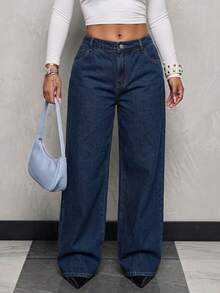 Women's Plus Size Loose Fit Denim Jeans, Long Non-Stretch Vintage Style, With Pockets And Zipper Closure, Original Color Wash Details - Blue - View 7