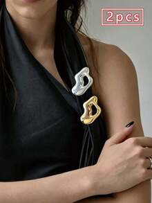2pcs Asymmetrical Fluid Hollow Brooch Gold & Silver Color Luxury High-End Style Suit Sweater Hat Dress Women's Pin Accessory Daily Commute Date Outfit Gift - Multicolor - View 6