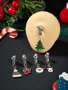 CIZME 1pc Cute Christmas Fake Belly Ring For Women,Santa Claus Hat,Christmas Tree Non Piercing Belly Button Rings Fake Navel Rings For Christmas Party Gift - Fake Belly Ring - View 2
