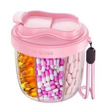 Portable Pill Bottle 7-Compartment Rotating Pill Box Flip Lid Pill Case Transparent Panoramic Window Thickened Pill Container Suitable For Travel And Daily Vitamin Medication Storage - one-size - View 1