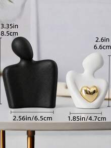 1pc Minimalist Resin Couple Hugging Sculpture, Suitable For Living Room, Bedroom, Bookshelf And Desk Decor - Holding a Peach Heart - View 10