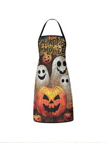 1pc/2Pcs/4Pcs Spooky Dark Halloween Apron, Witch Cauldron Haunted Castle Full Moon Pumpkin Print Apron, Cooking Baking Holiday Costume Apron - Multicolor - View 2