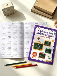Libro de práctica de 1000 sumas y restas, cuaderno de aprendizaje de matemáticas, 32 páginas, entrenamiento de cálculo rápido de matemáticas para niños, libro de práctica de matemáticas elementales, material de educación en el hogar, suministros de enseñanza para el hogar y la escuela, esencial para el maestro, regalo de aprendizaje, regalo de Navidad/regalo de cumpleaños - Multicolor - Ver 2