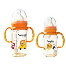 1pc/2pcs Little Lion Pattern Automatic Grip Baby Bottle, PPSU Material, High Temperature Sterilizable, 140ml Suitable For 0-6 Months, 220ml Suitable For 6 Months And Above, Anti-Colic, 360° Gravity Ball, Easy-Grip Handle, Material, Suitable For Newborns And Infants Daily Feeding - Orange - View 8