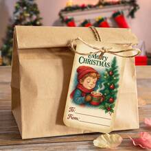 50pcs Festive Christmas Gift Tags With Hemp Rope - Vintage Merry Christmas Name Gift Tags, Holiday Paper Party Favor Tags For Gift Bag & Box, Christmas Gift Decoration, Xmas Party Supplies - B - View 3
