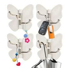 8/4//1pc White Rotatable Butterfly Triple Adhesive Wall Hook - Butterfly Rotating Adhesive Storage Rack - No-Drill Wall Hook - Suitable For Entryway, Shower, Bathroom, Apartment, Dorm, Bedroom, Kitchen, Multi-Function Hook - Multicolor - View 2