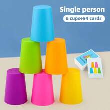 54 Cards + 12 Cups (Random Color) + 1 Bell / 54 Cards + 6 Cups (Random Color), Stacking Game Set, Children's Educational Board Game, Christmas Gift, Parent-Child Interactive Toy, Party Game - Multicolor - View 10