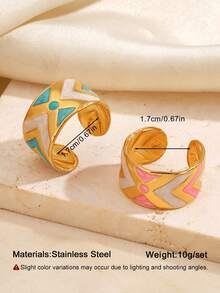 2pcs Stainless Steel Fashion Minimalist Colorful Oil Drop Rings Suitable For Women Daily Wear And Party - Multicolor - View 2