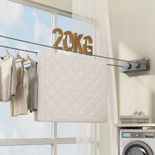 1 Set No-Drill Strong Load-Bearing Invisible Retractable Clothesline, Parallel Dual-Line Design Wall-Mounted Installation, Space-Saving Clothesline Suitable For Indoor/Outdoor Balcony Bathroom, Windproof Non-Slip Drying Rope Black White Gray 3 Colors, Portable Travel Hotel Home Use For Adults And Teens 14+ - Multicolor - View 5