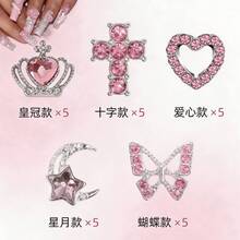 25pcs Y2K Alloy Nail Art Charms, Rhinestone Heart Butterfly Cross Pink Bow Jewelry Crystal Sequins Nail Decor, Suitable For Christmas Gift - Watermelon Pink - View 6