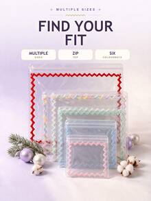 Lace Trim Storage Bag Gradient Embroidered Lace Transparent Storage Bag PVC Self-Sealing Bag Multiple Styles Available Exquisite Lace Edge Handmade Small Items Card Storage Idol Merchandise Decoration Planner Essential Girly Fresh Style Portable Classification Organization Home Storage Good (12*12cm) - Multicolor - View 4