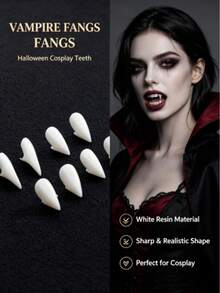 Decorative Makeup Party Prank Resin Vampire Teeth, Halloween Vampire/Zombie Theme, Realistic Teeth Prop Set, (Please Note, Teeth Size May Vary From Person To Person, Product Size May Be Slightly Larger Than Expected.) - Multicolor - View 1