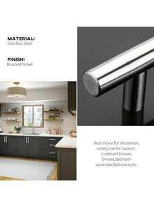 2pcs Brushed Stainless Steel T-Bar Cabinet Pulls, 64mm Hole Center Solid Drawer Handles, Modern Furniture Hardware Suitable For Kitchen, Cupboard, Wardrobe, Bathroom, Dresser Cabinet Door - Hole Pitch: 64mm - View 8