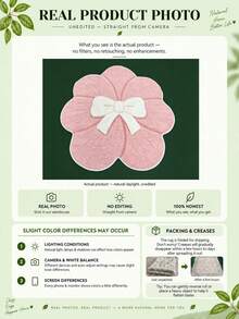 1pc French Sweet Petal Bow Rug, Pink Petals, Large Center Bow, Petal Texture Embossed, Room Atmosphere Enhanced, Hand-Cut With 1-5cm Error, Beautiful And Healing Decorative Rug, Bedroom Decor, Small Rug, Rug, Home Decor, Living Room Rug, Bedroom Rug, Outdoor Rug, Washable Rug - Multicolor - View 4