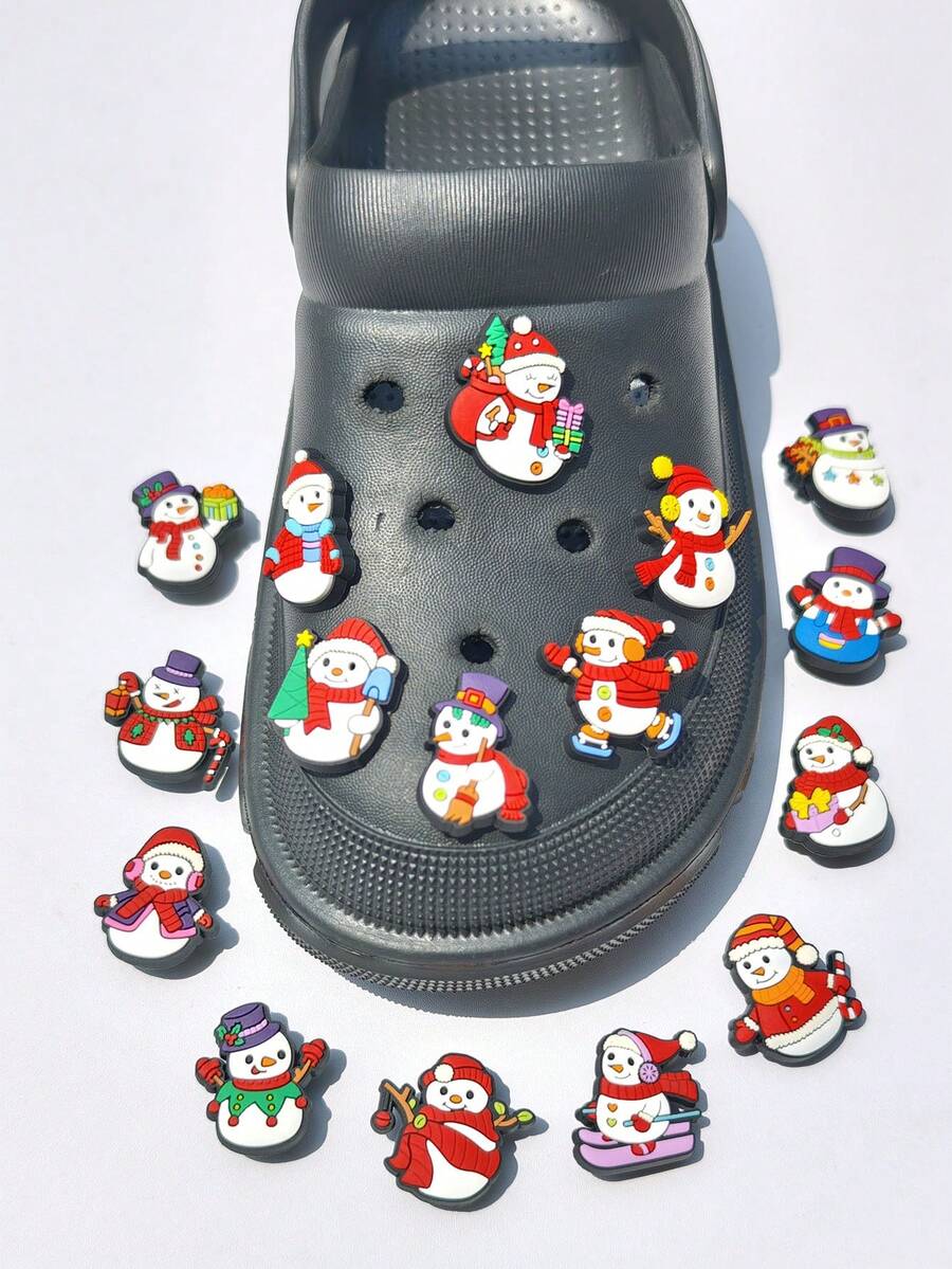 16pcs Assorted Christmas Snowman Series DIY Fashion Sandals Charms, Detachable Clog Shoe Charms, Suitable As Christmas Party Gifts - Multicolor - View 1
